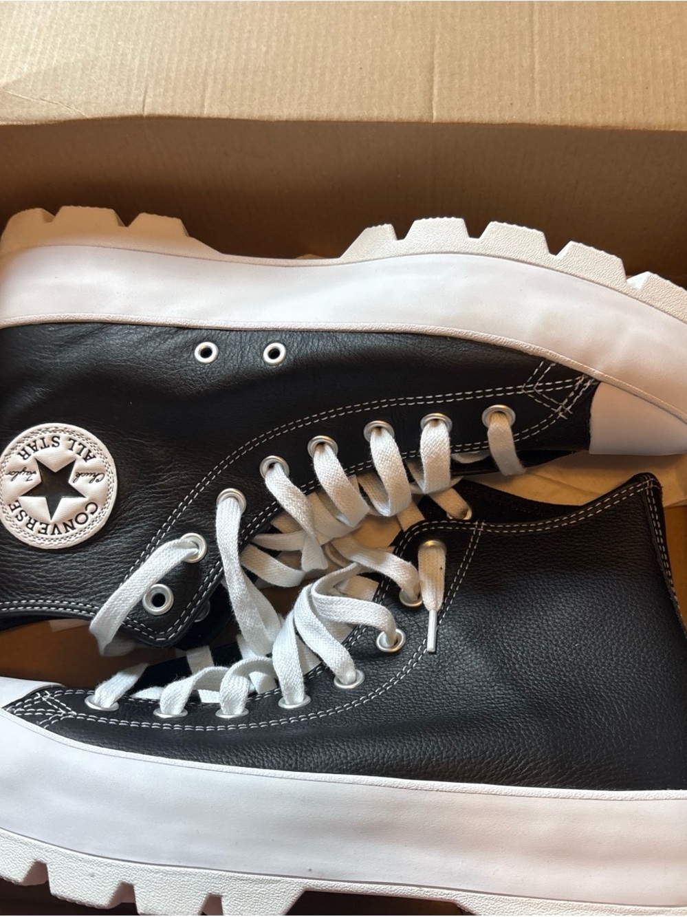 Converse Leather High-Top Platform Sneakers in Black and White